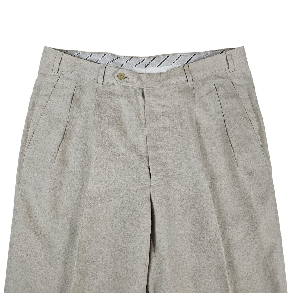 Ermenegildo Zegna Portugal Pants Men 38x31 Beige Linen Pleated Cuffed High Rise